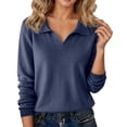 thumbnail image 1 of Fgnfyis Womens T Shirts Fashionable Casual Lapel Solid Color Long Sleeved T Shirt Top Womens Long Sleeve Tops Navy M, 1 of 4