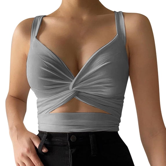 Fgnfyis Womens Tank Tops Casual Sports Low Cut Elastic Tight Back Lace up Suspender Vest Summer Tops for Women Grey S