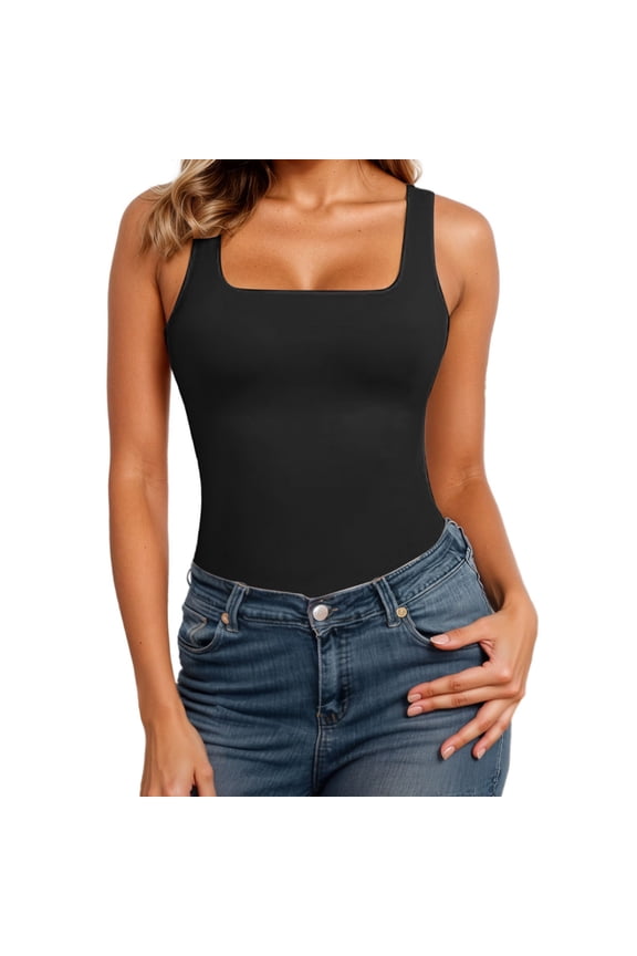 Womens Tank Tops Seamless Square Neck Compression Sleeveless Shirt for Shapewear and Workout Activewear Summer Tops for Women Black S