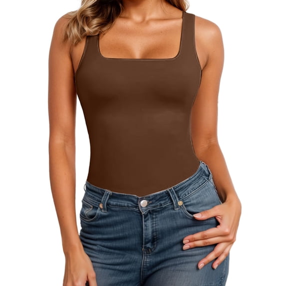 Fgnfyis Womens Tank Tops Seamless Square Neck Compression Sleeveless Shirt for Shapewear and Workout Activewear Summer Tops for Women Coffee S