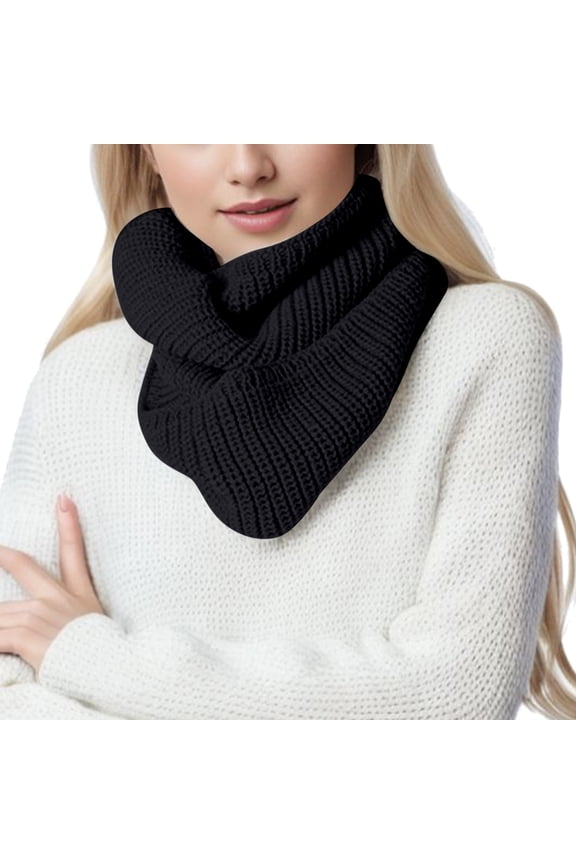 Women's Thick Knit Winter Two Loop Pullover Scarf Cable Neck Gaiter Cozy and Warm for Cold Weather Black