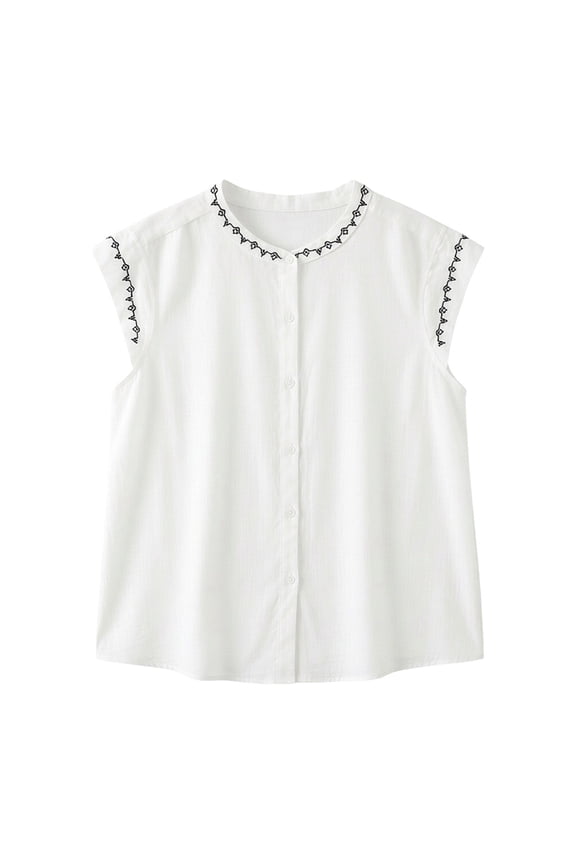 Womens Tops Elegant Shirt Embroidery Detail Round Neck Flutter Sleeve Blouse Casual Wear Womens T Shirts White XXL