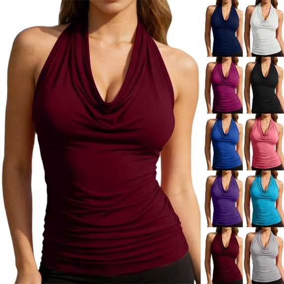 Fgnfyis Womens Tops Women's Casual Summer Sleeveless Neck Draped Front Backless Tank Top Women Tank Tops RD1 M