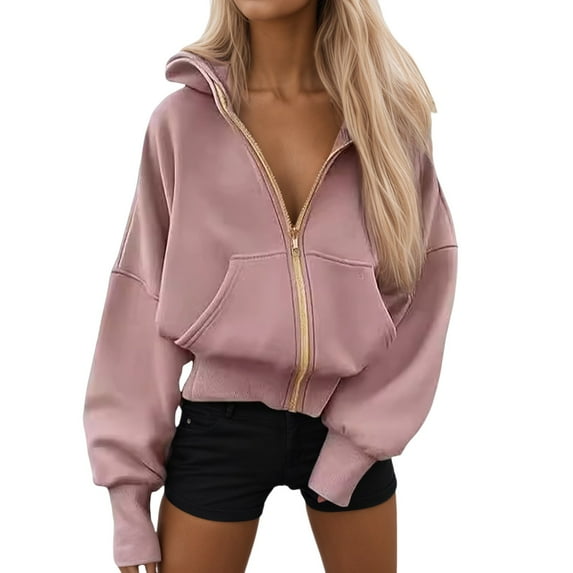 Fgnfyis Womens Zip Up Hoodie Casual Hooded Long Sleeve Loose Fit Pullover with Pockets for Daily Wear Outdoor Pink M