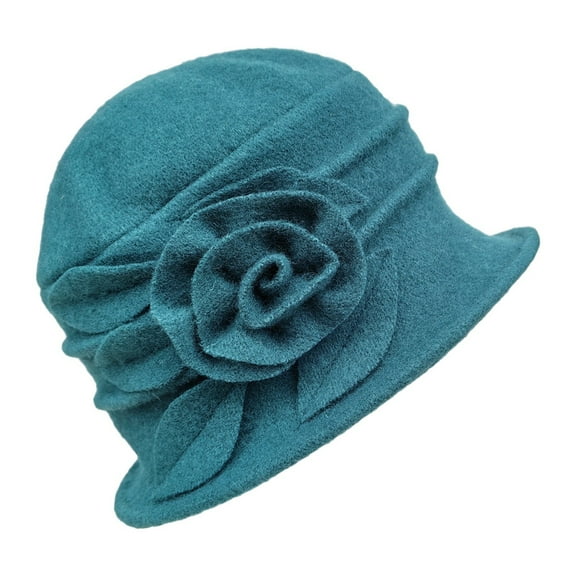 Fgnfyis Wool Floral Bucket Hat Elegant Winter Cloche Headwear for Women Mint Green One Size