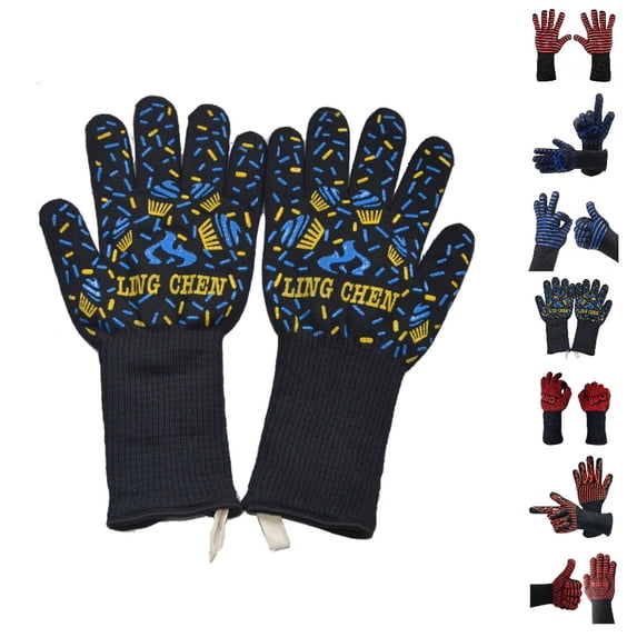 Fgnfyis Work Gloves for Men and Women BBQ Grilling Cooking Extreme Heat Oven Welding D