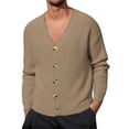 thumbnail image 1 of Fgnfyis Work Jackets for Men Knitted Cardigan Sweater Button up Long Sleeve Lightweight Soft Yarn Fabric Winter Coats for Men Khaki L, 1 of 9