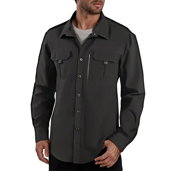Fgnfyis Work Jackets for Men Long Sleeve Fishing Shirt Travel Work Shirt Summer Button Down Casual Mens Coats Black L