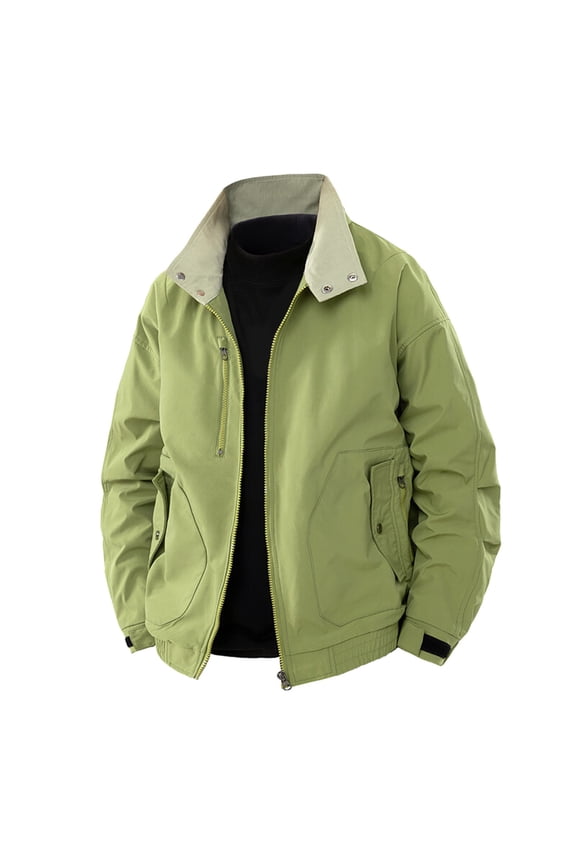 Work Jackets for Men Mens Tough Style Outdoor Loose Stand Collar Large Size Jacket Mens Jacket Green M
