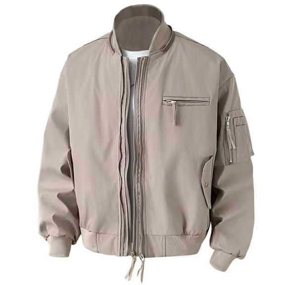 Fgnfyis Work Jackets for Men Mens Winter Retro Short Workwear Spring and Autumn Jacket Baseball Jacket Casual Outerwear Trench Coat Men Khaki M