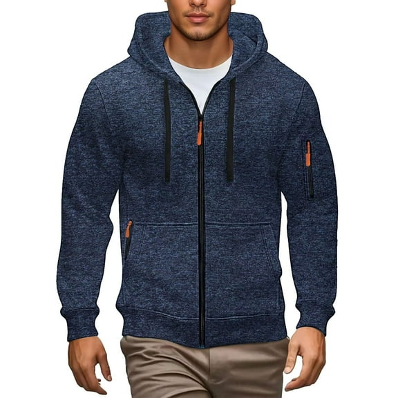 Fgnfyis Work Jackets for Men Style Hooded Zip up Casual Jacket Outdoor Lightweight Athletic Sportswear Coat for Streetwear Fashion Mens Coat Navy XL