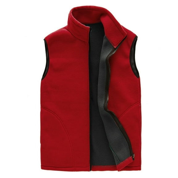 Fgnfyis Work Jackets for Men Winter Outdoor Sleeveless Vest with Zippered Pockets Warm Lined Sport Winter Coats for Men Red S
