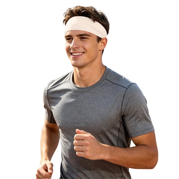 Fgnfyis Workout Headbands Breathable Sweat Wicking Feel Headband for Men Women Lightweight Bandana Style Sports Sweatbands Running Headband Beige One Size
