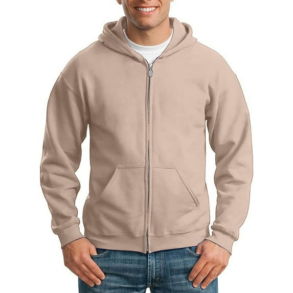 Fgnfyis Zip up Hoodies for Men Heavyweight Long Sleeve Pullover Solid Color with Pockets Hooded Fall and Winter Tops Khaki S