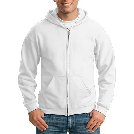 Fgnfyis Zip up Hoodies for Men Heavyweight Long Sleeve Pullover Solid Color with Pockets Hooded Fall and Winter Tops White XXL