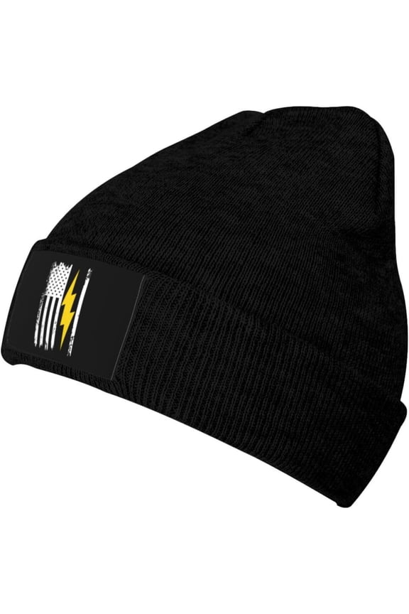 Fgsivsw American Flag Lightning Bolt Electrician Men/Women Beanie Winter Hat Warm Skull Knit Hats Soft Stretch