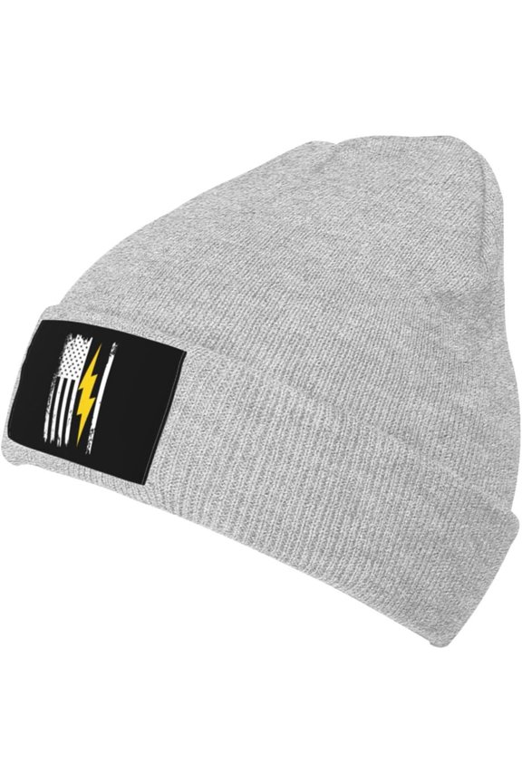 Fgsivsw American Flag Lightning Bolt Electrician Men/Women Beanie Winter Hat Warm Skull Knit Hats Soft Stretch
