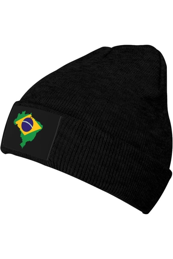 Fgsivsw Brasil Flag of Brazil Men/Women Beanie Winter Hat Warm Skull Knit Hats Soft Stretch Thick Trendy Knitted Cap Black