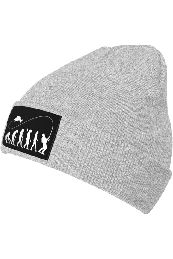 Fgsivsw Evolution-of-Fishing Men/Women Beanie Winter Hat Warm Skull Knit Hats Soft Stretch Thick Cute Knitted Cap Black