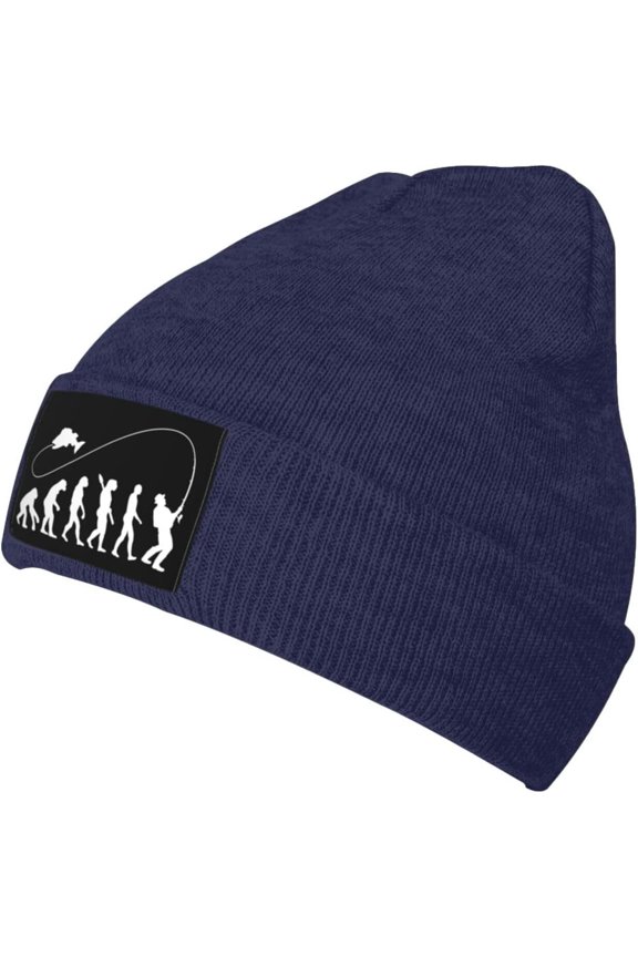 Fgsivsw Evolution-of-Fishing Men/Women Beanie Winter Hat Warm Skull Knit Hats Soft Stretch Thick Cute Knitted Cap Black