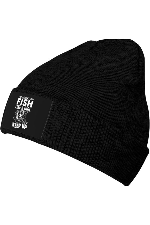 Fgsivsw I Know I Fish Like A Girl Try to Keep Up Men/Women Beanie Winter Hat Warm Skull Knit Hats Soft Stretch