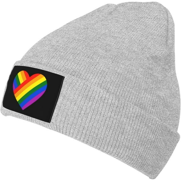 Fgsivsw LGBT Rainbow and Transgender Pride Flag Heart Men/Women Beanie Winter Hat Warm Skull Knit Hats Soft Stretch
