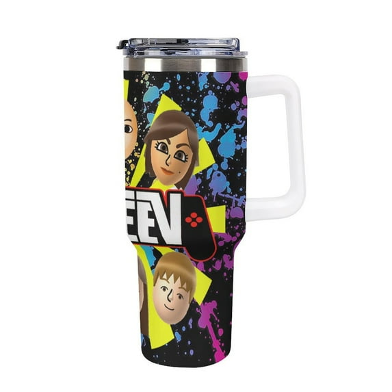 FgteeV Family Car Cup Tumbler with Handle & Straw 40Oz Cupholder Water Bottle Insulated Stainless Steel Cup