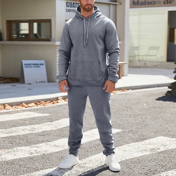 Fgvctg 2 Piece Sets for Men Fall Lounge Sets Warm Fleece Sweatsuits Comfy Jogger Sweatpant Oversized Sweatshirts Tracksuits with Pockets Dark Gray 2XL