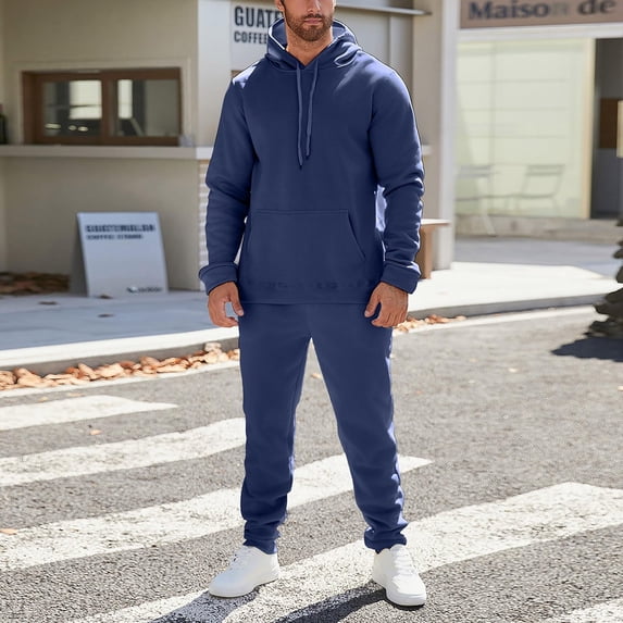 Fgvctg 2 Piece Sets for Men Fall Lounge Sets Warm Fleece Sweatsuits Plus Size Jogger Sweatpants Oversized Sweatshirts Tracksuits with Pockets Navy 2XL