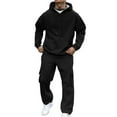 thumbnail image 1 of Fgvctg 2 Piece Sets for Men Winter Sweatsuits Fashion Jogger Sweatpants Plus Size Fleece Tracksuit Oversized Sweatshirts Lounge Hoodie with Pockets Black L, 1 of 7