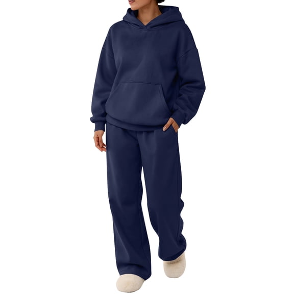 Fgvctg 2 Piece Sets for Women Spring Lounge Hoodie Casual Soft Sweatsuits Comfy Jogger Sweatpant Oversized Sweatshirt Tracksuits with Pockets Dark Blue S