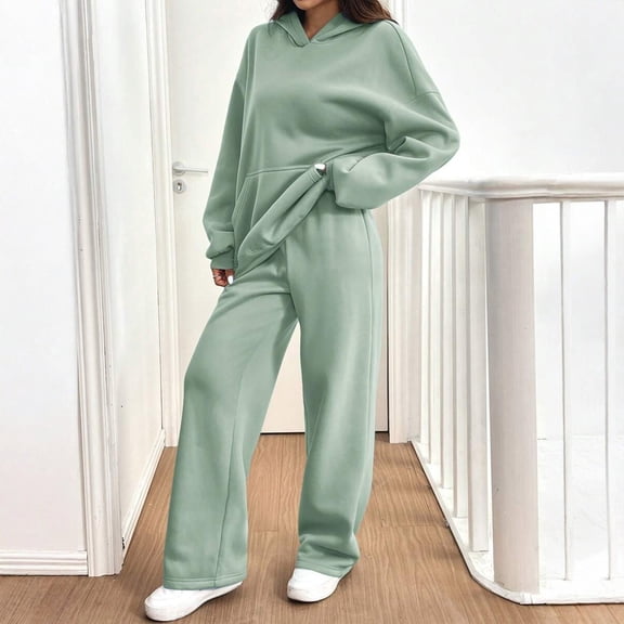 Fgvctg 2 Piece Sets for Women Winter Sweatsuits Travel Jogger Sweatpant Plus Size Fleece Tracksuits Oversized Sweatshirts Lounge Sets with Pockets Army Green XL