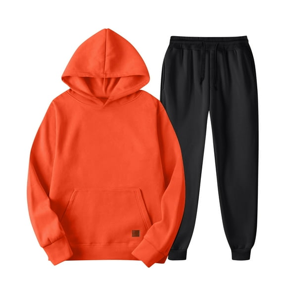 Fgvctg 2 Piece Sets for Men Winter Lounge Set Casual Sweatsuits Comfy Jogger Sweatpant Oversized Sweatshirts Tracksuit with Pockets Saffron XL