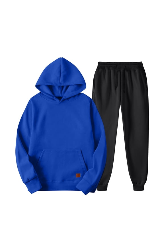 2 Piece Sets for Men Winter Sweatsuit Travel Jogger Sweatpants Comfy Tracksuits Oversized Sweatshirt Lounge Set with Pockets Royal Blue M