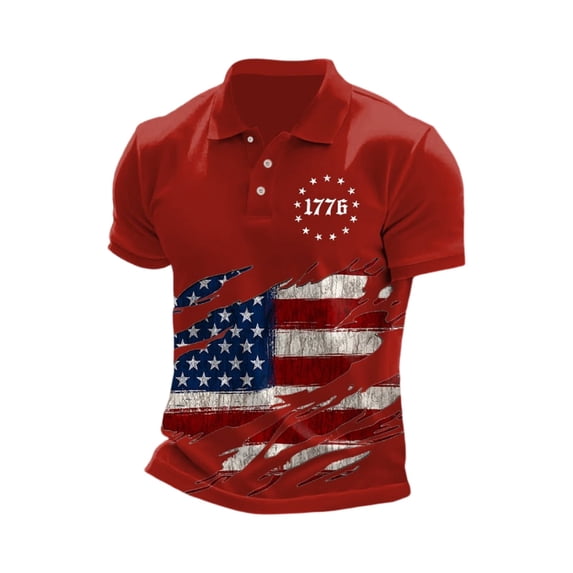 Fgvctg American Flag Shirt Men Independence Day Patriotic Printed Polo Shirt Loose Lapel Collar Short Sleeve T-Shirts 4th of July T Shirt Soft Summer Top Red 3XL