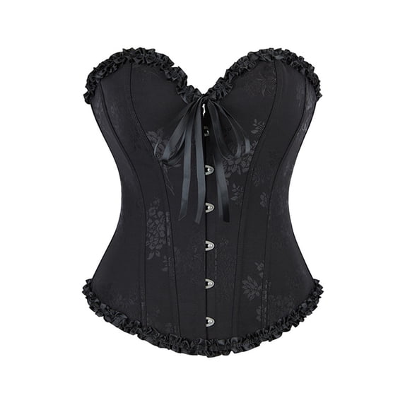 Fgvctg Black Corset Tops for Women Lace Waist Bustier Lingerie Strapless Corsets Plus Size Overbust Costume Boned Bodysuit Top Black XL