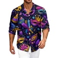 thumbnail image 1 of Fgvctg Carnival Party Long Sleeve Shirts for Men Cotton Button Down Shirt Fashion Mask Print Collared Blouses Plus Size Business Casual Outfits Purple 3XL, 1 of 6