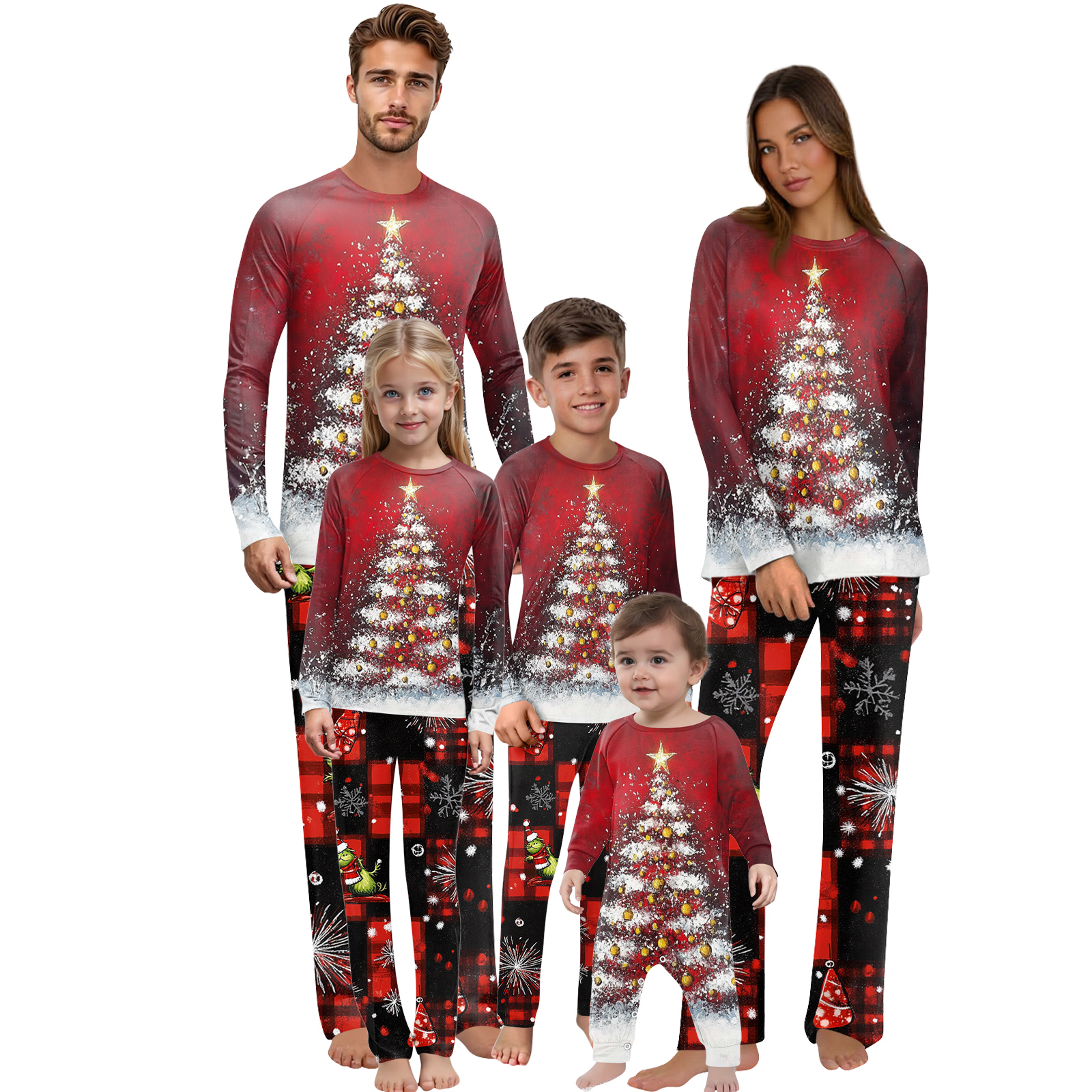 Fgvctg Christmas Family Matching Pajama Set Santa Tree Snowflake ...
