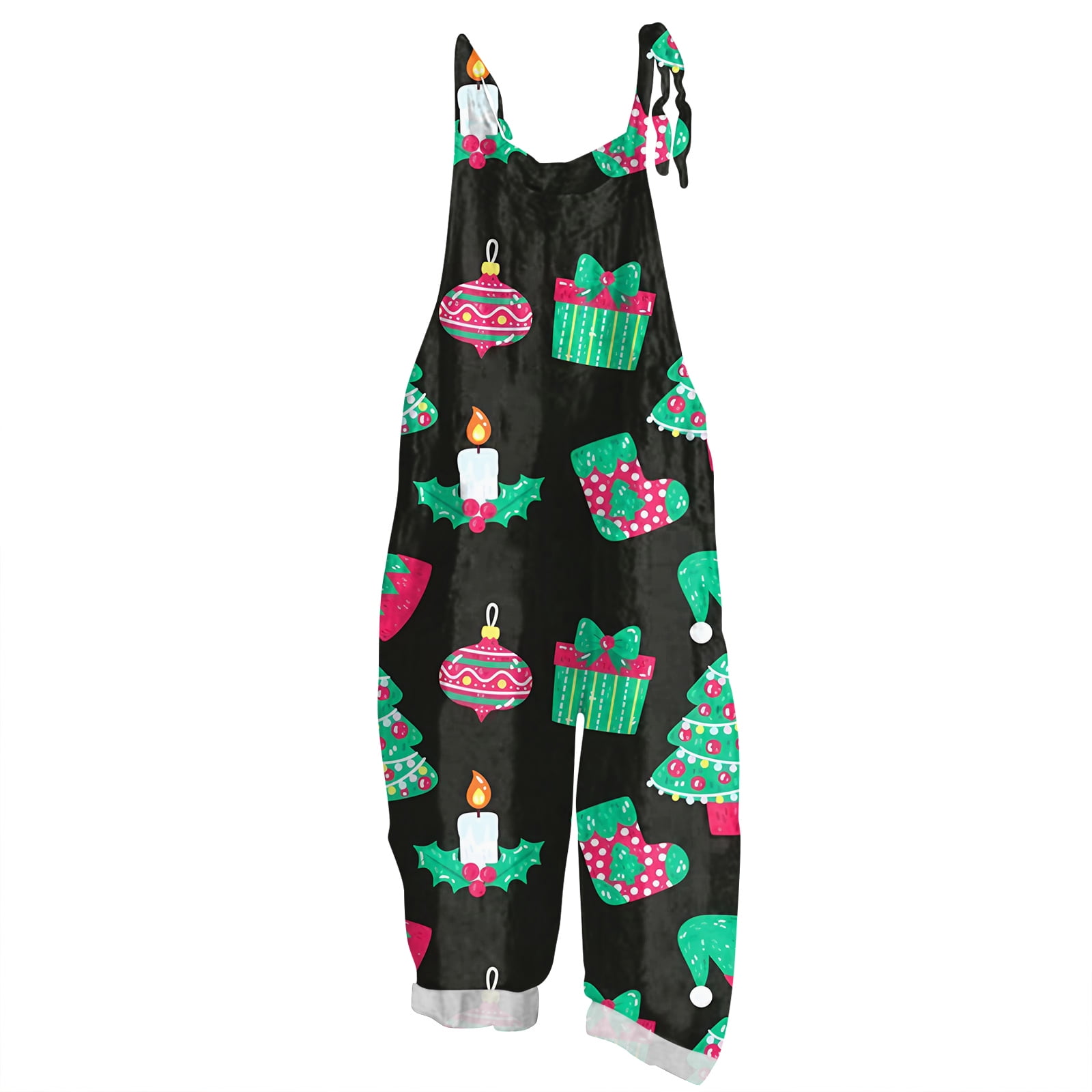 Fgvctg Christmas Jumpsuits for Women Dressy Wide Leg Vintage Xmas Print ...