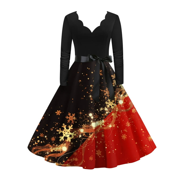 Fgvctg Christmas Tea Party Dresses for Women Funny Long Sleeve