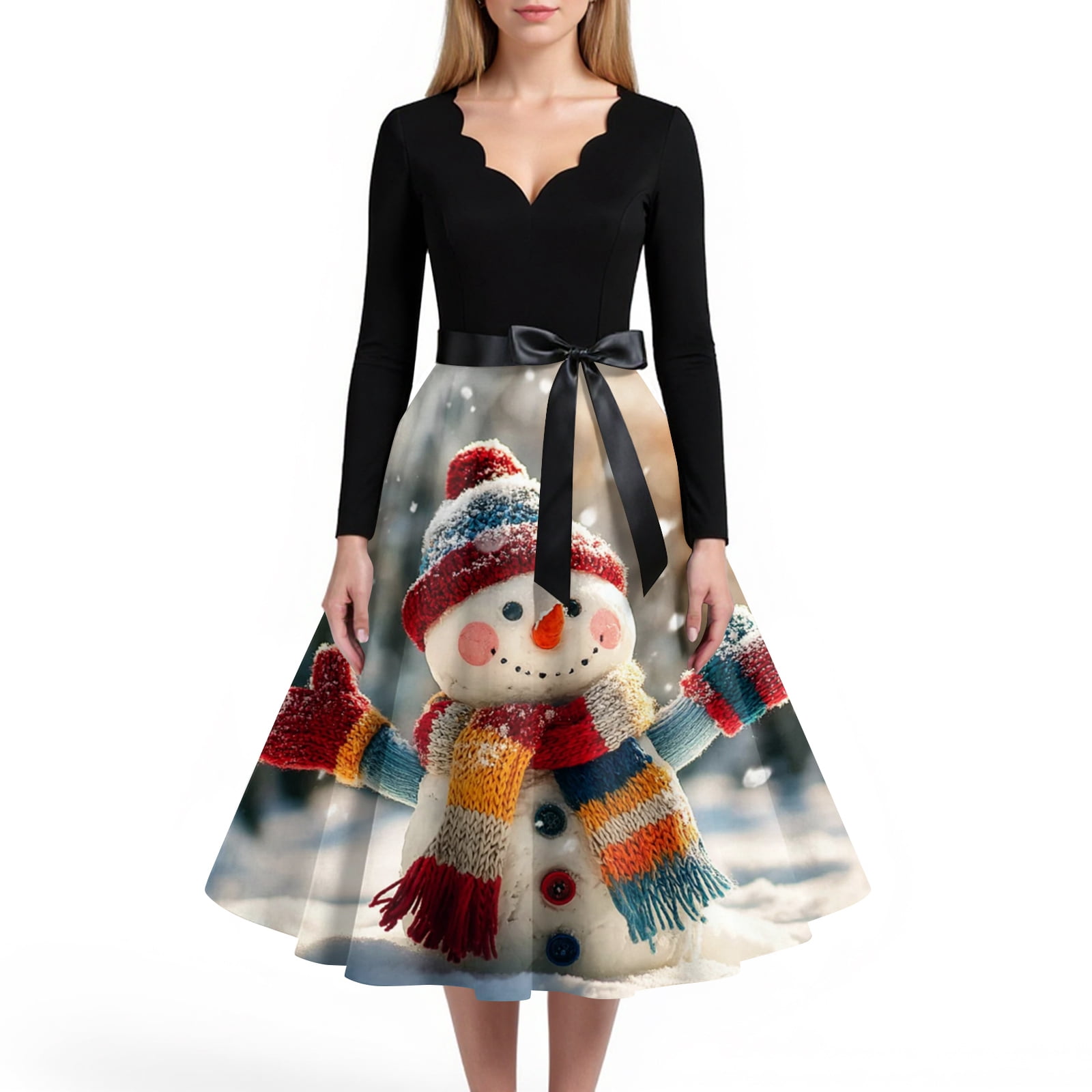 Fgvctg Christmas Wedding Guest Dresses for Women Soft Long Sleeve ...
