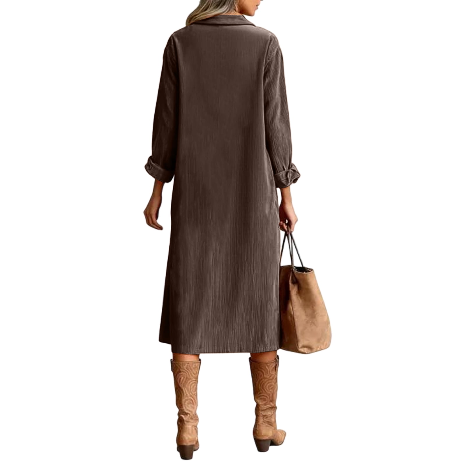 oversized corduroy shirt dress Womens Corduroy Colorblock Button Down Shirt Dress Casual Long Sleeve Oversized Tunic Blouses