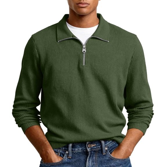 Fgvctg Corduroy Sweatshirts for Men Trendy Quarter Zip Shirt Oversized Pullover Long Sleeve Stand Collar Sweatshirts Lightweight Fall Top Army Green L