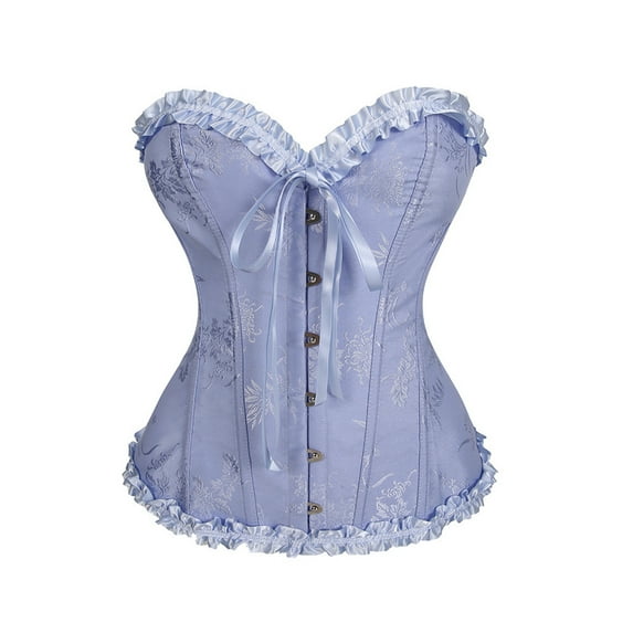 Fgvctg Corset Tops for Women Plus Size Lace Up Waist Overbust Lingerie Strapless Light Blue Corsets Boned Bustier Shapewear Bodysuit Top Plus Size Costume Light Blue 4XL