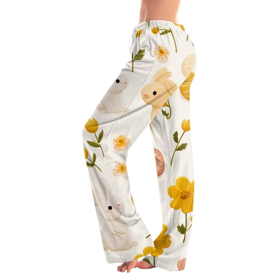 Fgvctg Easter Pajama Pants for Women Casual Sleepwear Wide Leg Pajamas Rabbit Print High Waisted Pj Pant Plus Size Easter Eggs Spring Fall Drawstring Lounge Pants with Pockets Orange M