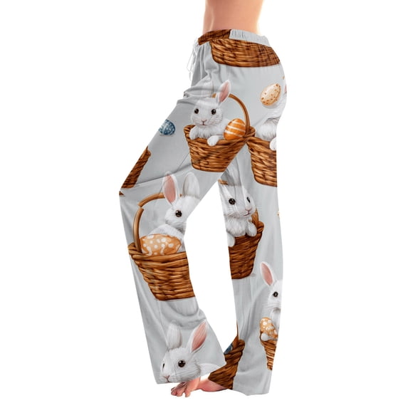Fgvctg Easter Pajama Pants Womens Oversized Wide Leg Sleepwear Pajama Pants Soft Bunny Graphic High Waisted Pjs Easter Eggs Spring Fall Drawstring Lounge Pants with Pockets Light Gray 3XL