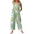 thumbnail image 1 of Fgvctg Easter Women's Jumpsuits Wide Leg Pant Fashion Overall Bunny Print Sleeveless Easter Eggs Spaghetti Straps Jumpsuits Rompers Bib Overalls Plus Size Spring Pants With Pockets Light Green L, 1 of 5