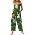 thumbnail image 1 of Fgvctg Easter Womens Jumpsuit Wide Leg Pant Easter Eggs Spaghetti Straps Dressy Bunny Print Jumpsuit Sleeveless Bib Overalls Spring Romper Clothes With Pockets Dark Green L, 1 of 5