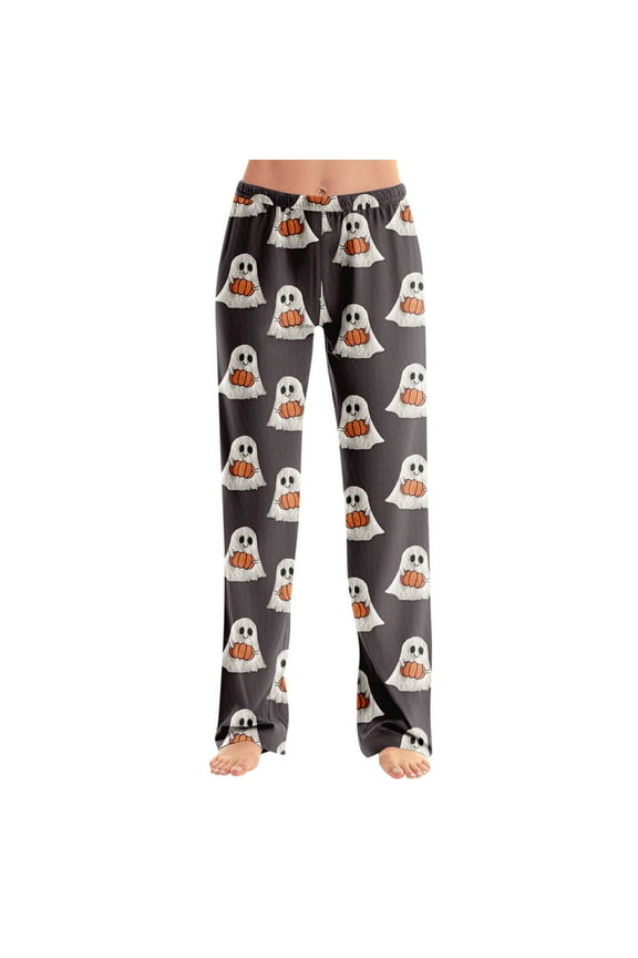 Ghost Halloween Womens Leggings Women Sleepwear Lounge Pajamas Spandex Sleep Pants Halloween pumpkin Print Pj High Waisted Black Legging with Pockets Black L