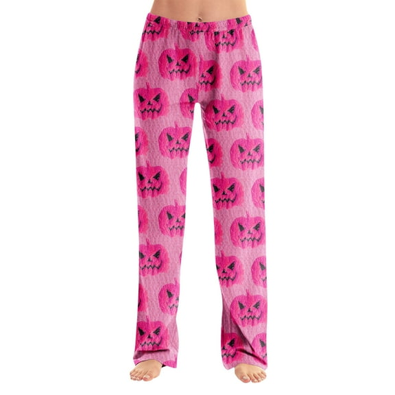 Fgvctg Halloween Sweatpants Comfy Leggings Halloween pumpkin Graphic Pant Womens Pajamas Tummy Control Pjs Winter Outfits Hot Pink Legging with Pockets Hot Pink 2XL